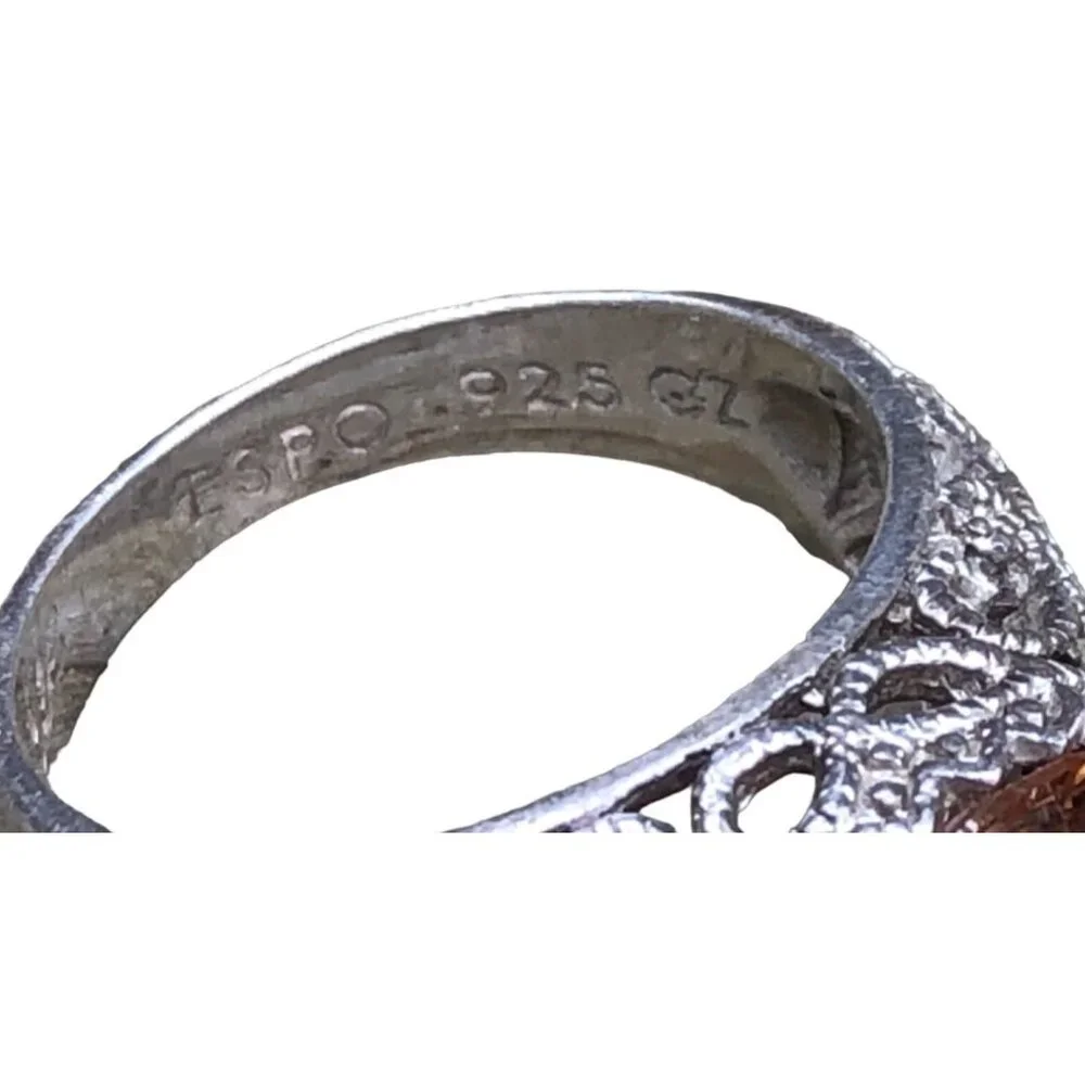 Joseph Esposito ESPO Jubilee 925 Filigree Ring w Large Round Peach CZ Sz 8.25 - Picture 8 of 9